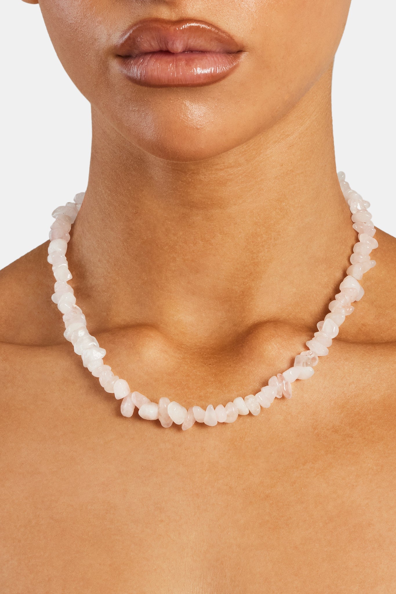 Rose Quartz Shard Bead Necklace - White - 6mm